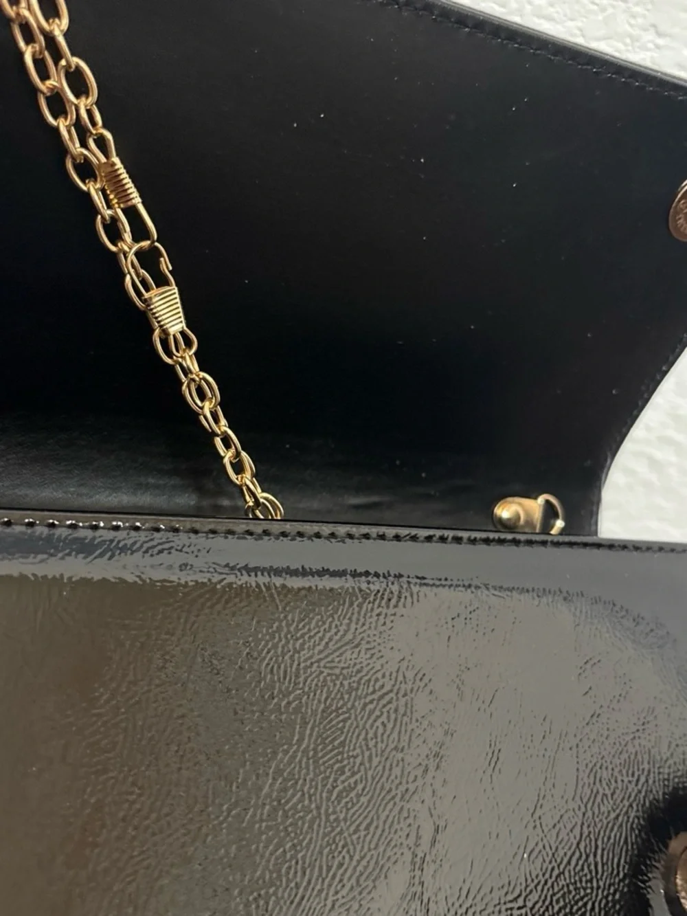 Black Patent Satchel with Red & White Accent
